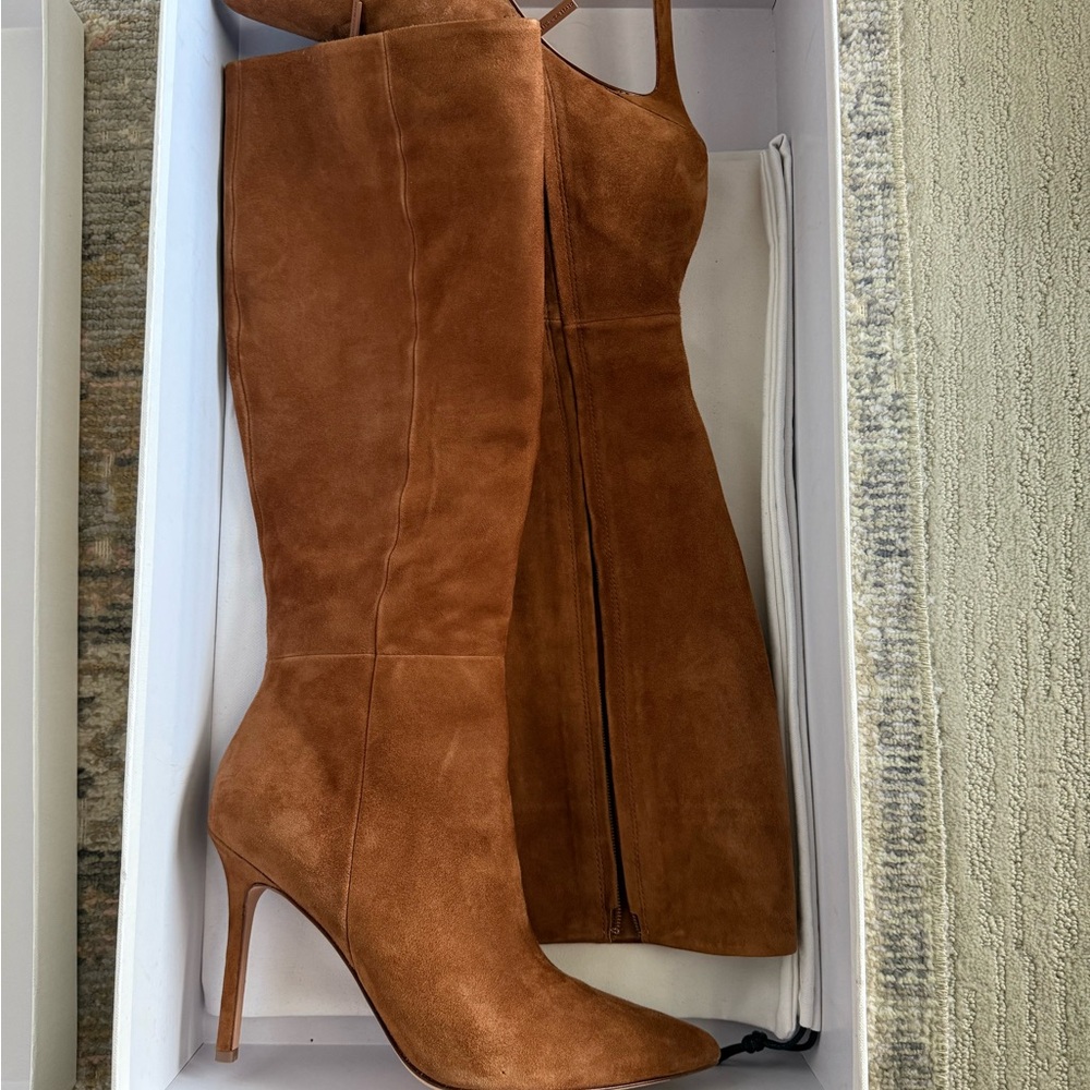 Veronica Beard Lisa Tall Tan Suede Heeled Boots